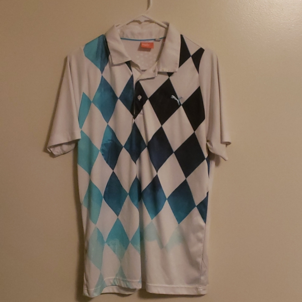 *Puma* Golf Polo~Dry cell~white/blue ocean Sz M